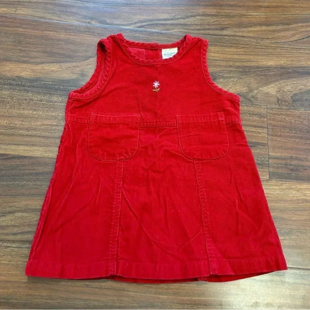 Old Navy Baby Red Corduroy Flower Vintage Sleeveless Dress